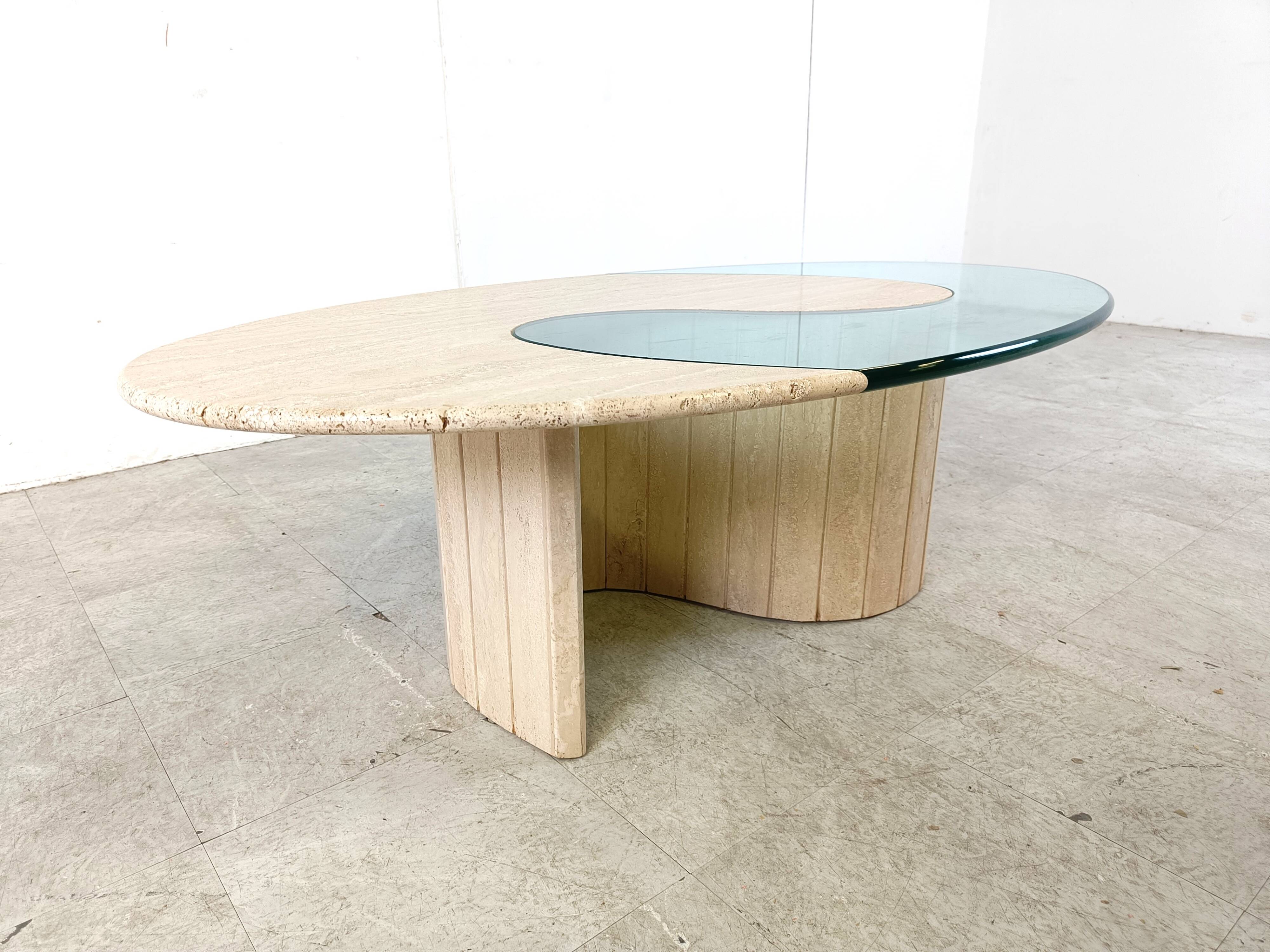 Travertine  and glass Coffee Table 1970s, Italy