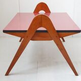 Coffee table in formica with compass feet, vintage from the 1950s