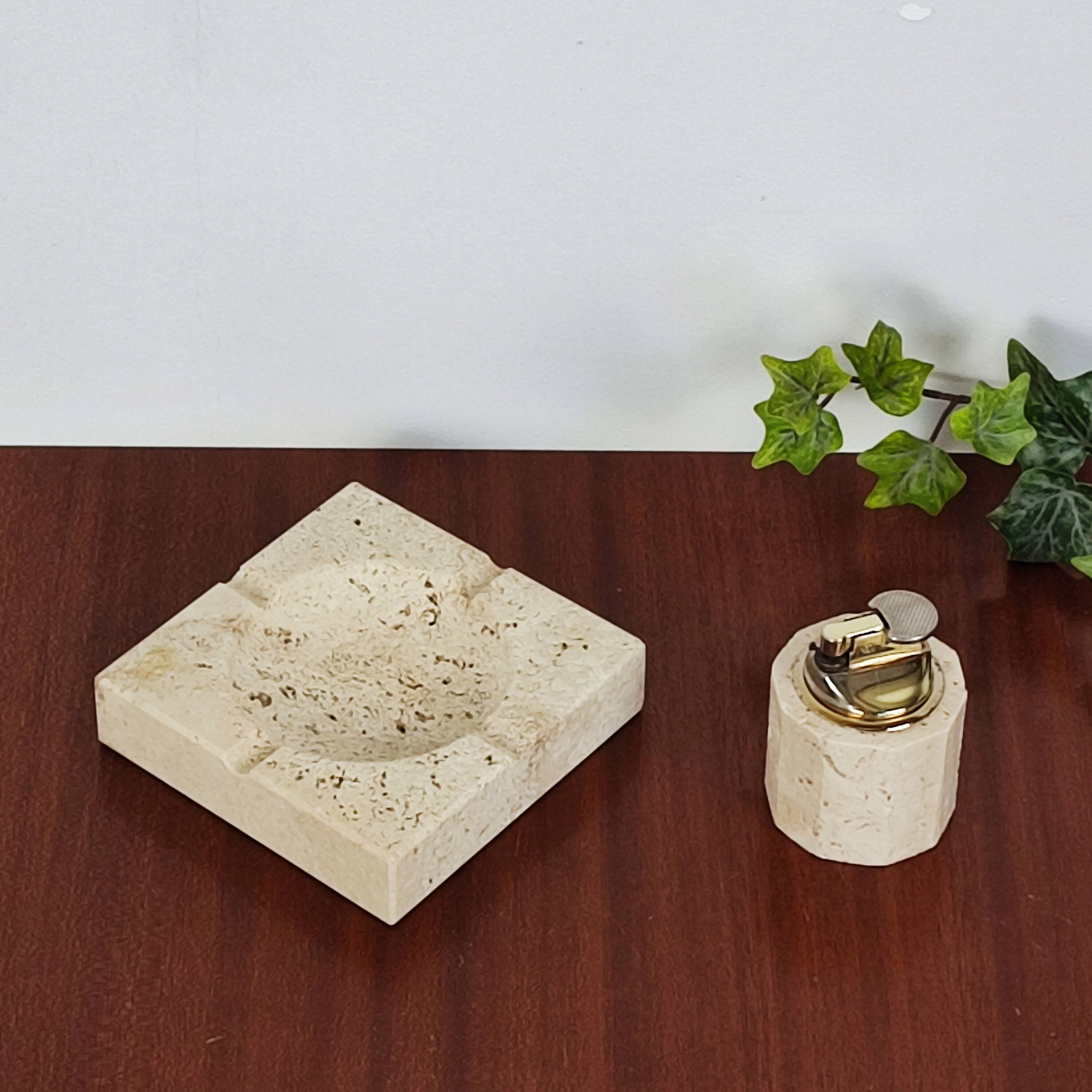 70' travertine ashtray and lighter