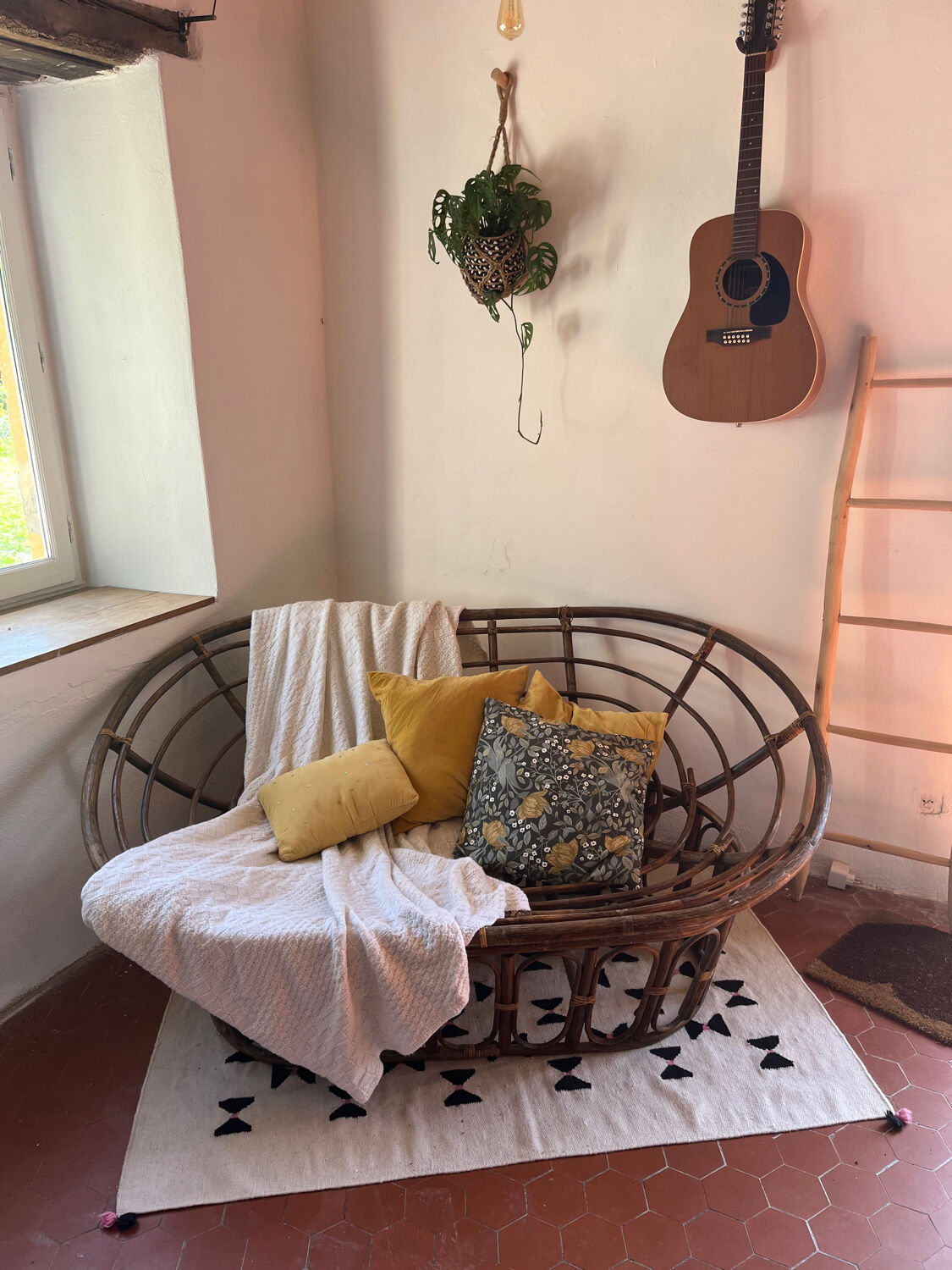 Papasan rattan / wood sofa 2-3 places