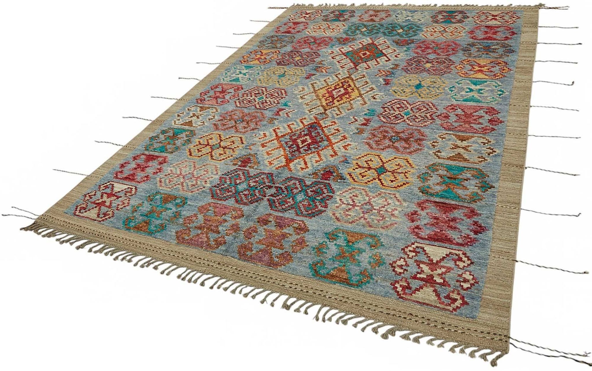 Handwoven Tribal One of a Kind 204 cm x 312 cm Multicolor Wool Carpet