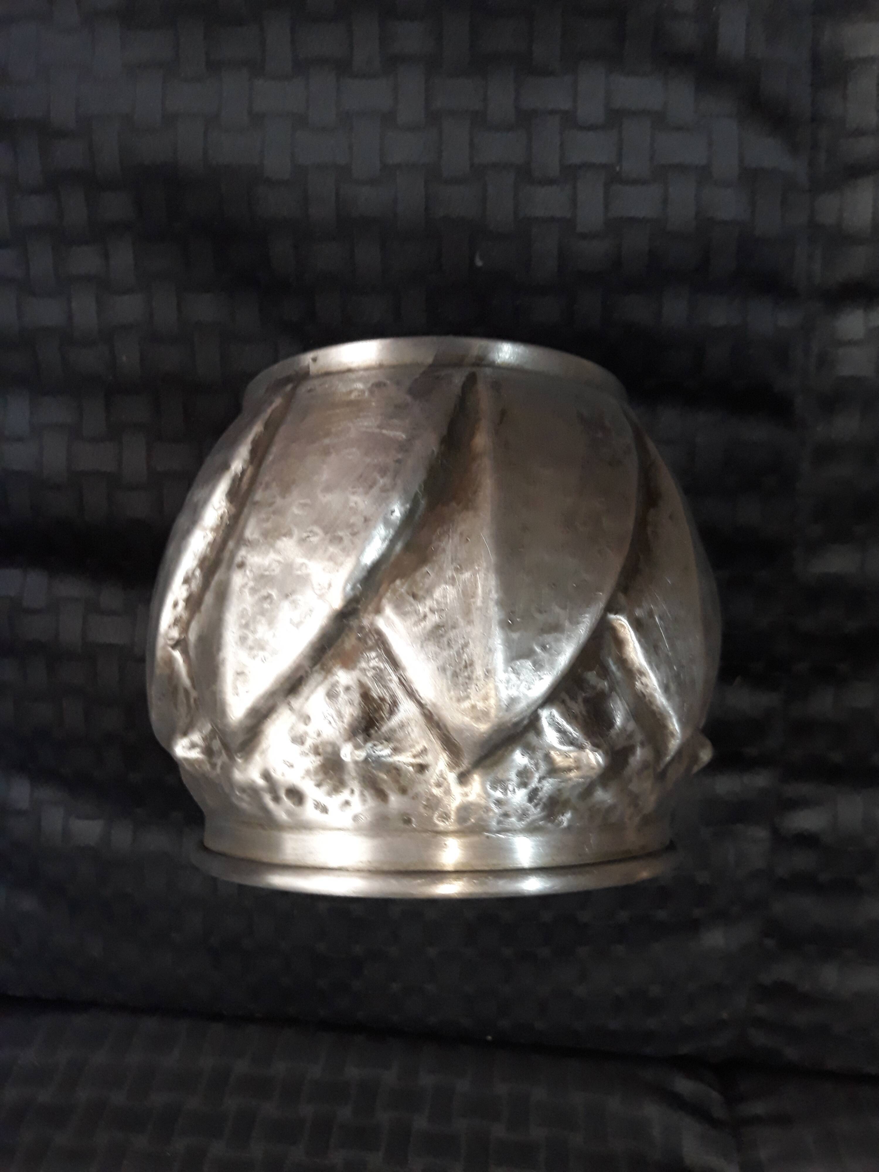 Vase ball Art Deco pewter signed Eugene Alice Chanal