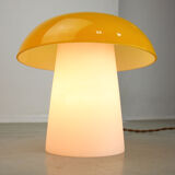Mid-century yellow glass and brass mushroom table lamp