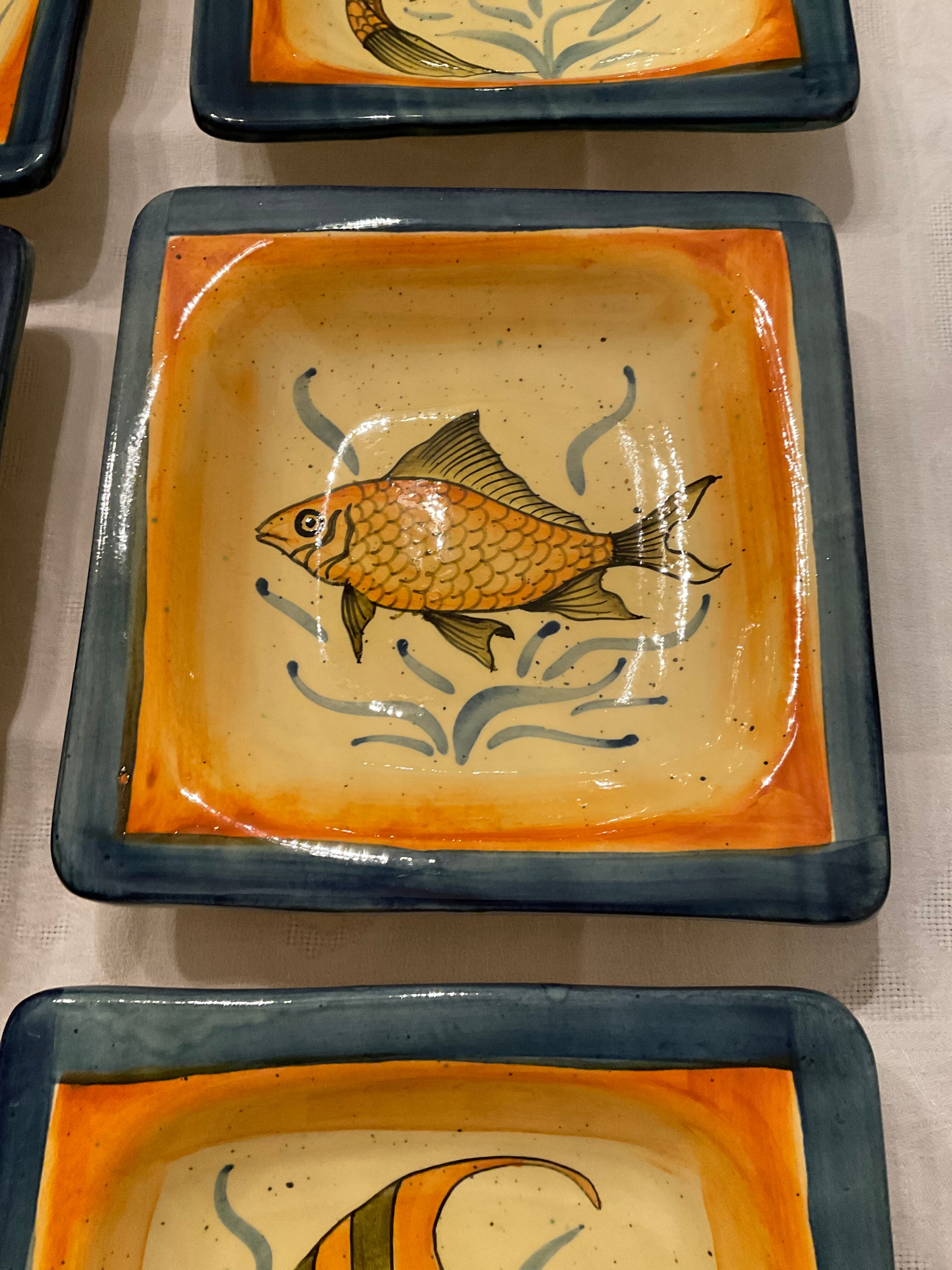 Set 6 hollow plates, glazed terracotta, France