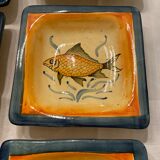 Set 6 hollow plates, glazed terracotta, France