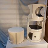 Pair of stackable vintage ABS plastic cylindrical bedside tables