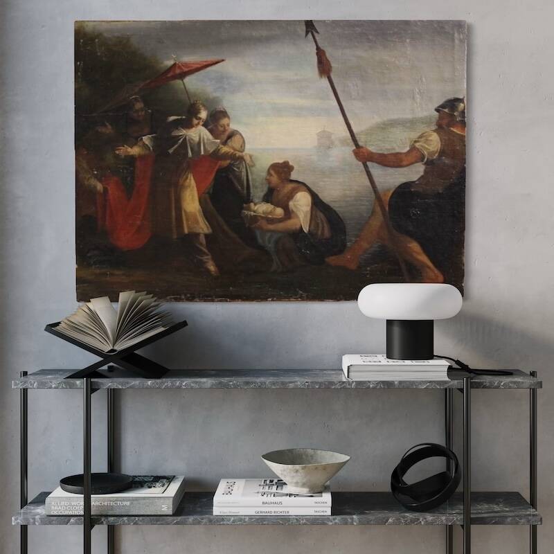 Antique Italian painting Moses saved from the waters from the 18th century