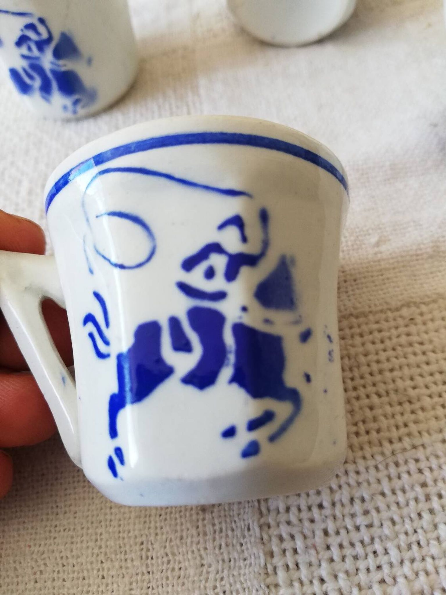 Vintage Porcelain Dinner Set 7 Small Cups with Horseman and Lasso Motif