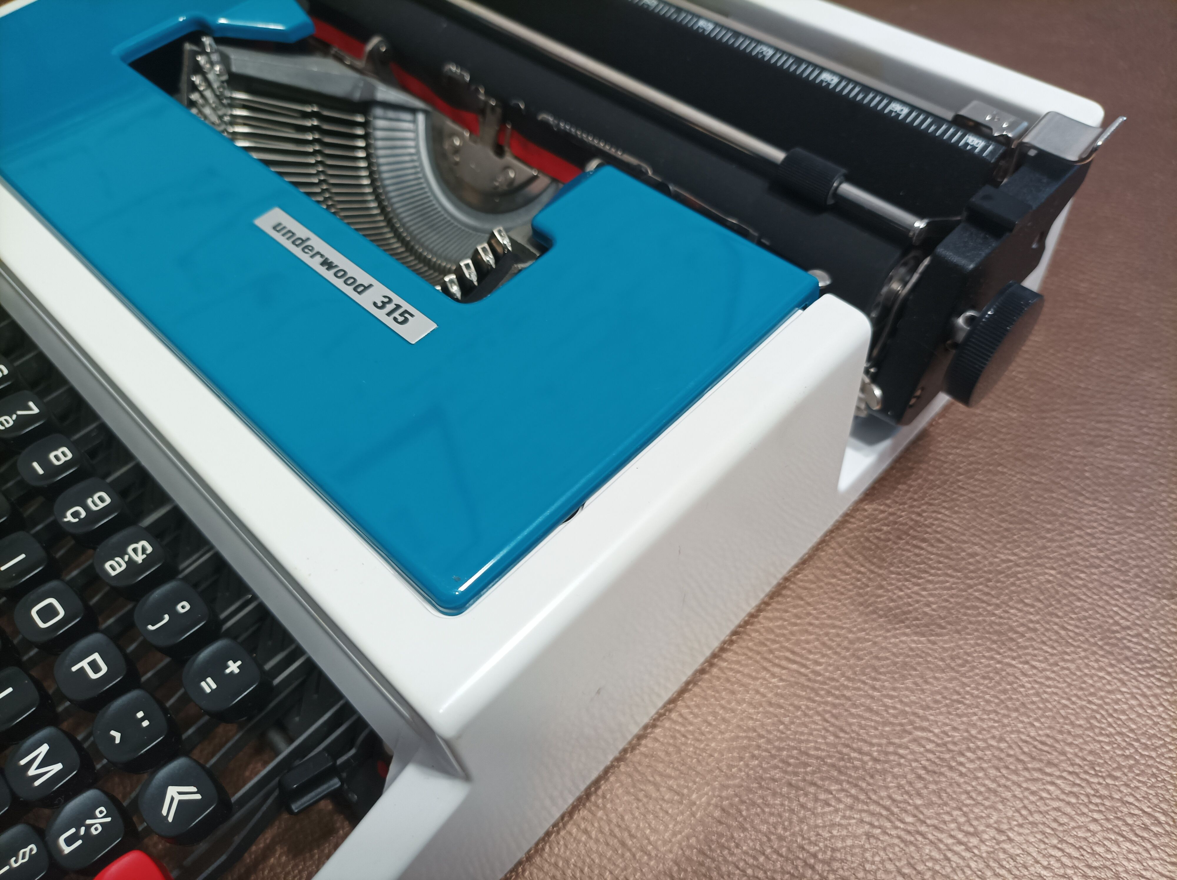 Blue Underwood 315 typewriter