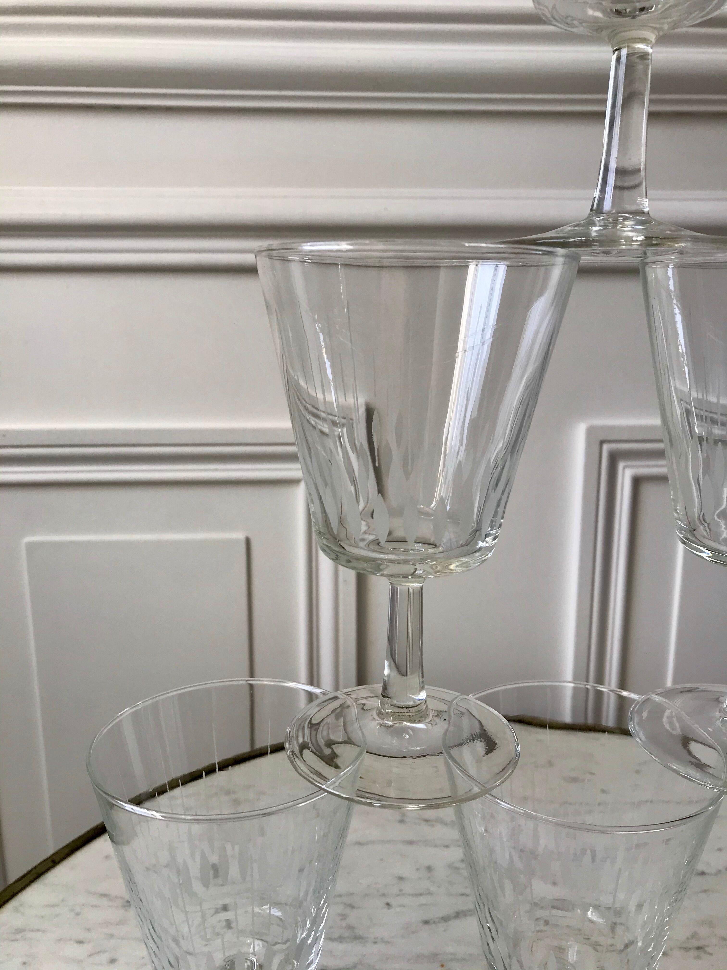 Set of 6 large crystalline glass wine glasses 50-60s