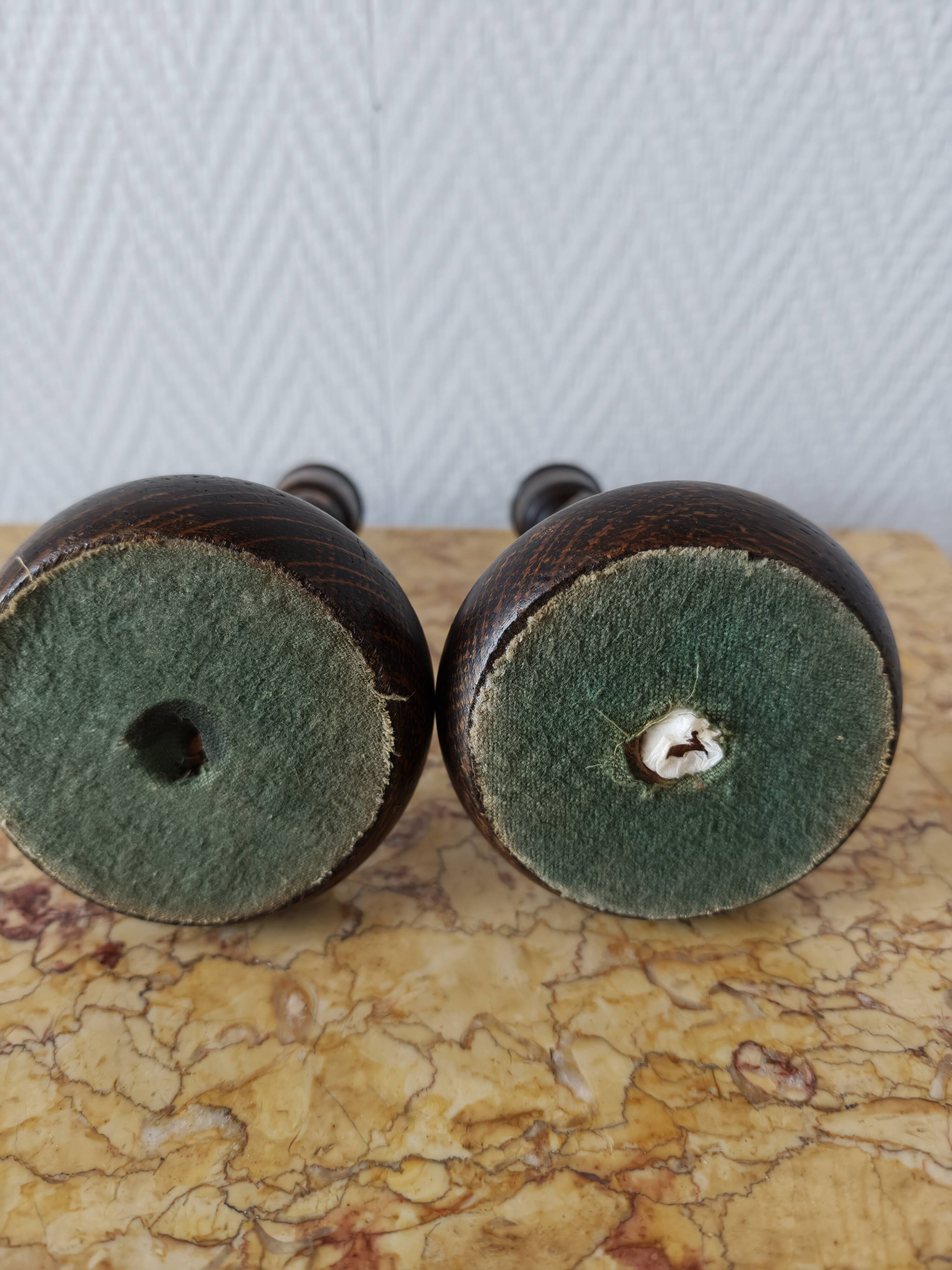 Pair of twisted wood candlesticks (Barley twist)