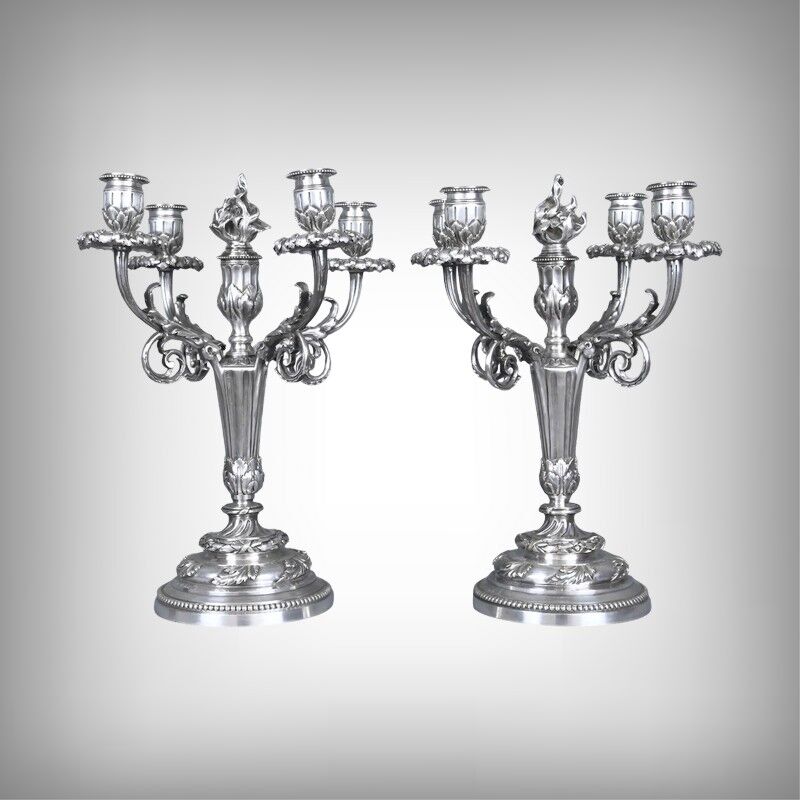Pair of silver-plated candelabra, Louis XVI style – late 19th century