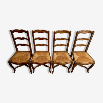 Lot 4 chaises provençales en paille et bois