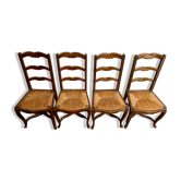 Lot 4 chaises provençales en paille et bois
