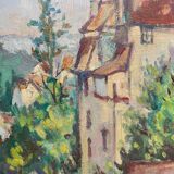 Table HSP "Treed village" signed R. Message + frame