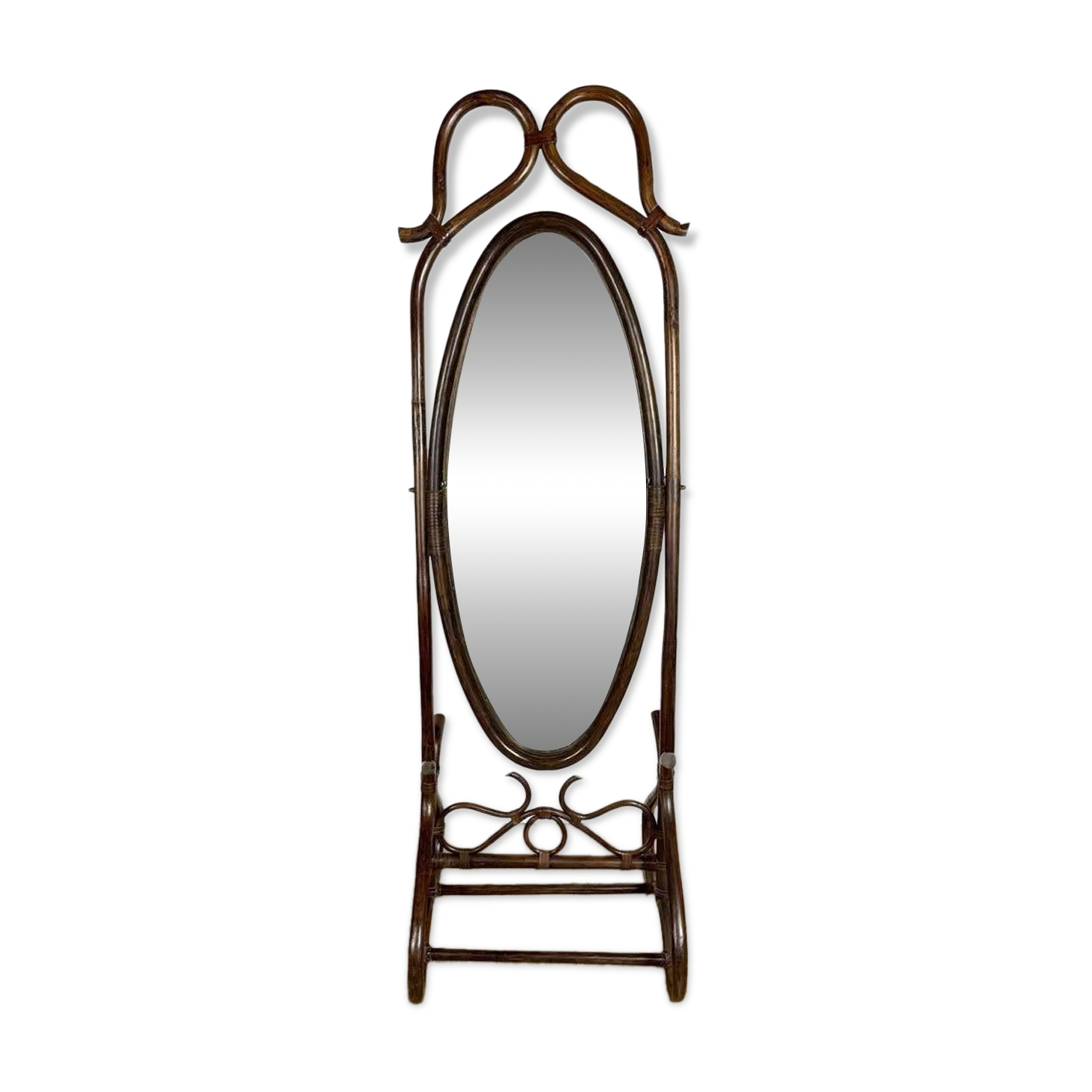 1960s curved wooden cheval mirror