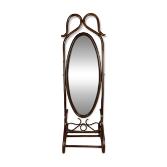 Curved wooden psyche mirror from the 60s