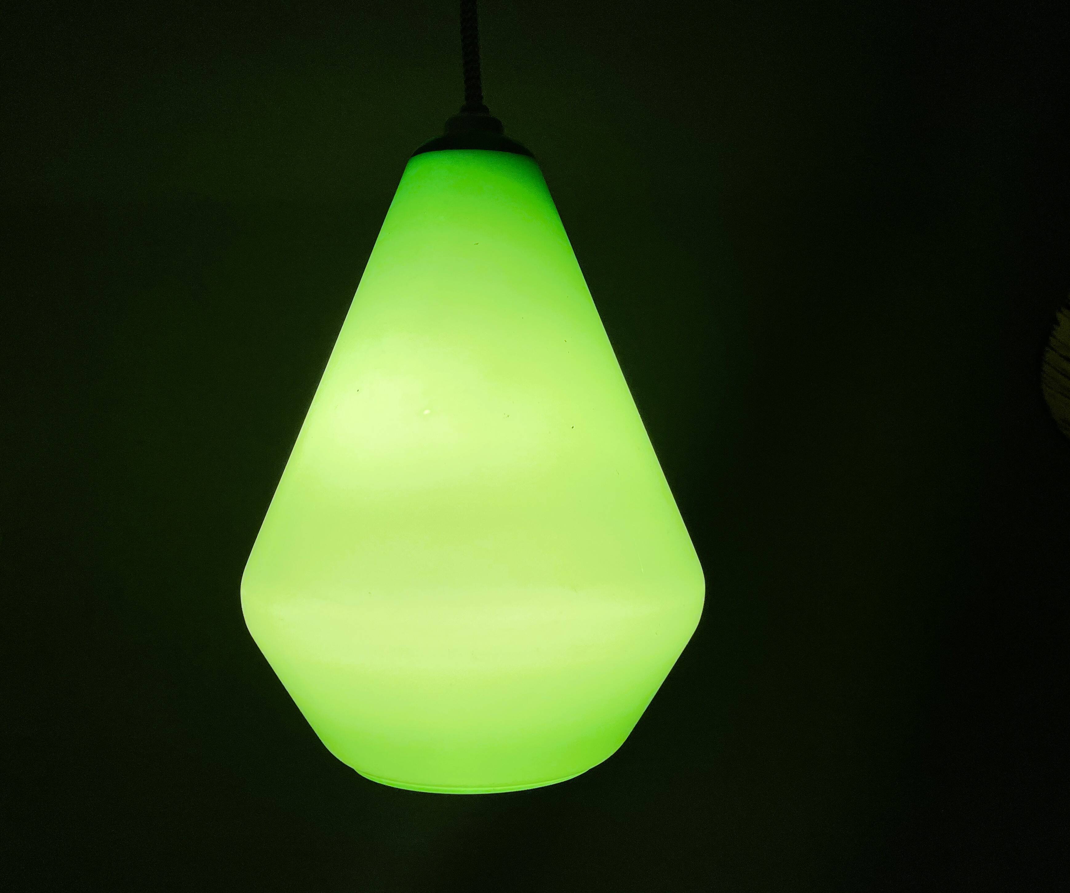 Green opaline tear drop shaped hanging lamp light