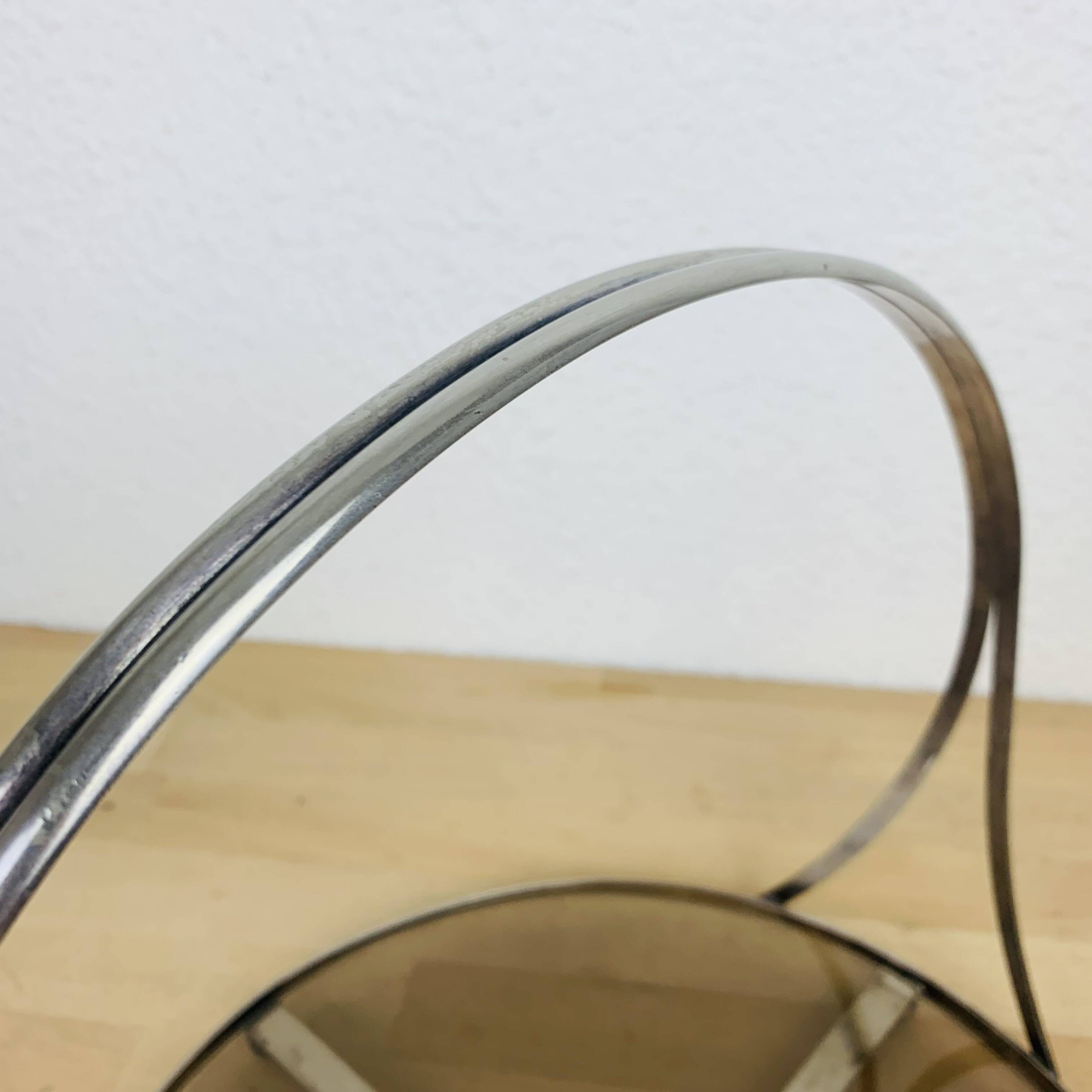 Silver metal and smoked glass tray