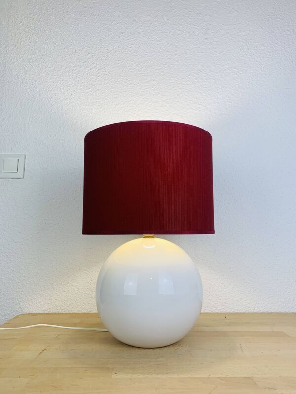 Lampe boule céramique blanche et rouge, années 80