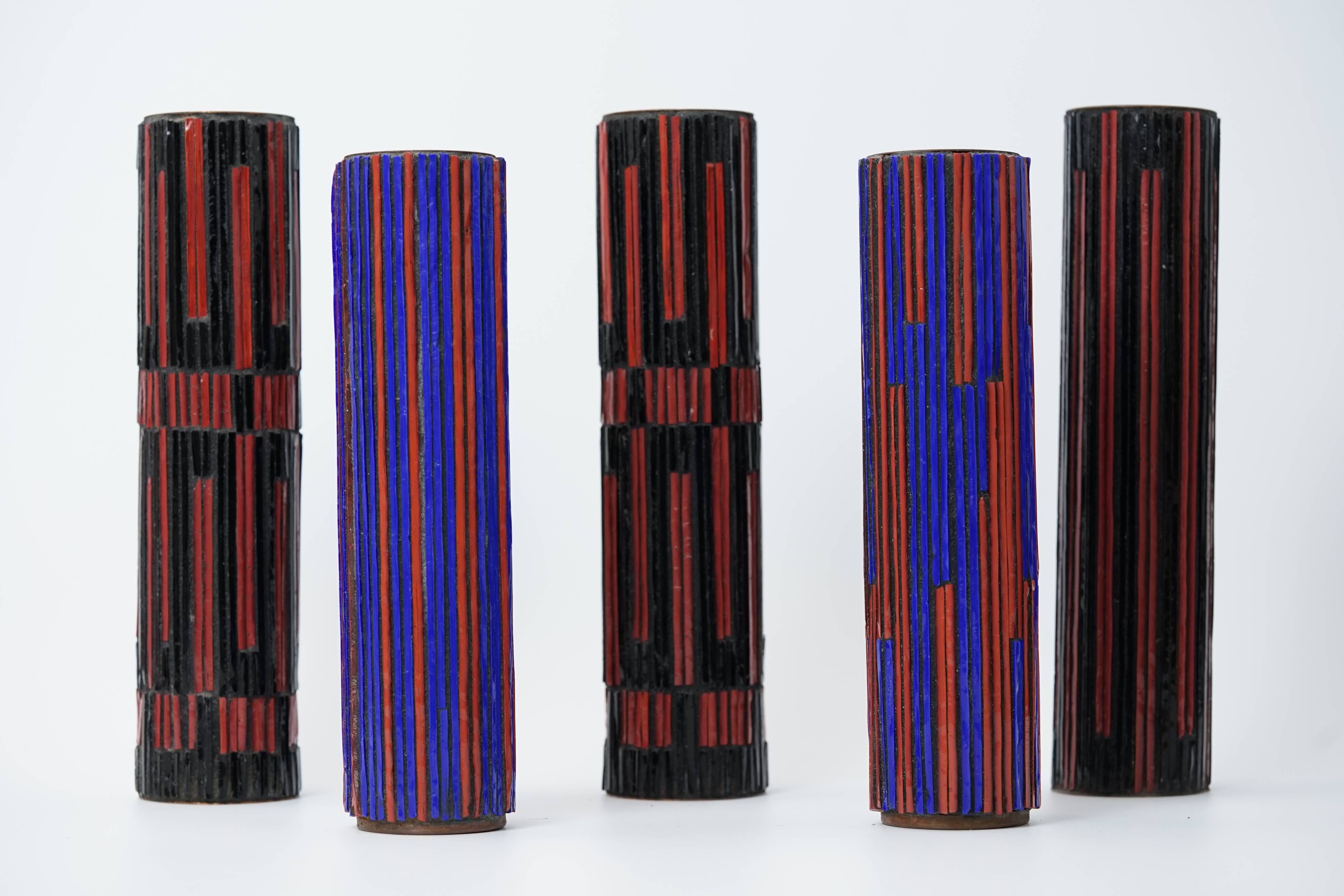 Mid Century Modern Pottery Mosaic Vases by Ritter, 1960s, Set of 5