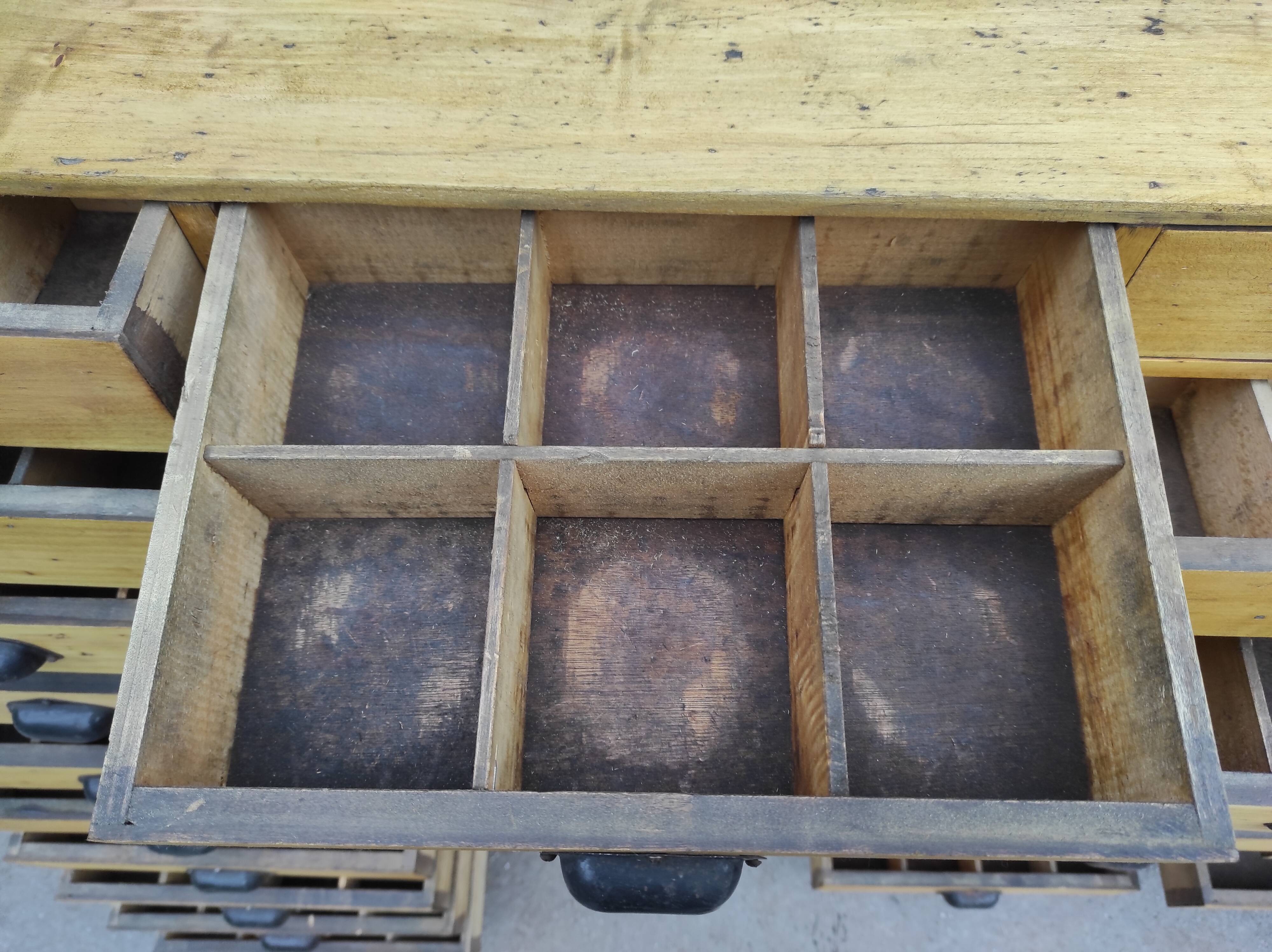 Craft furniture with 40 drawers and workshop shell handles