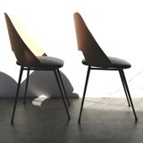 Pair of wooden tonneau chairs and vintage skai 1960