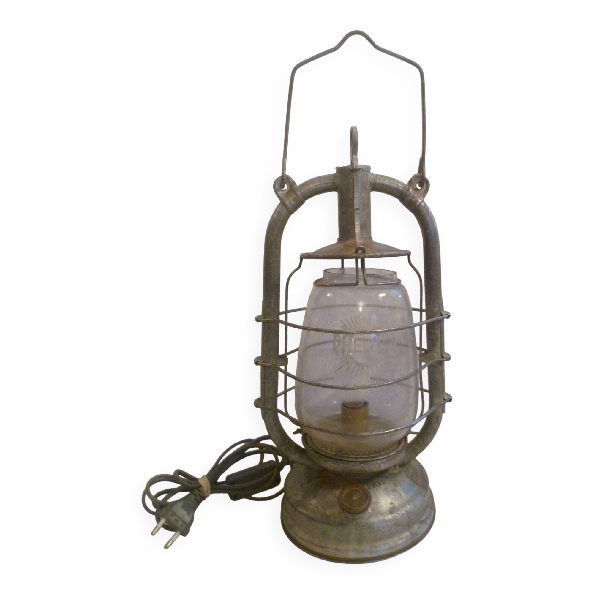 Vintage glass/metal storm lamp from the brand: rhewum germany