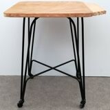 Wood and metal dessert trolley on wheels, vintage Eiffel leg, made in France 1960.