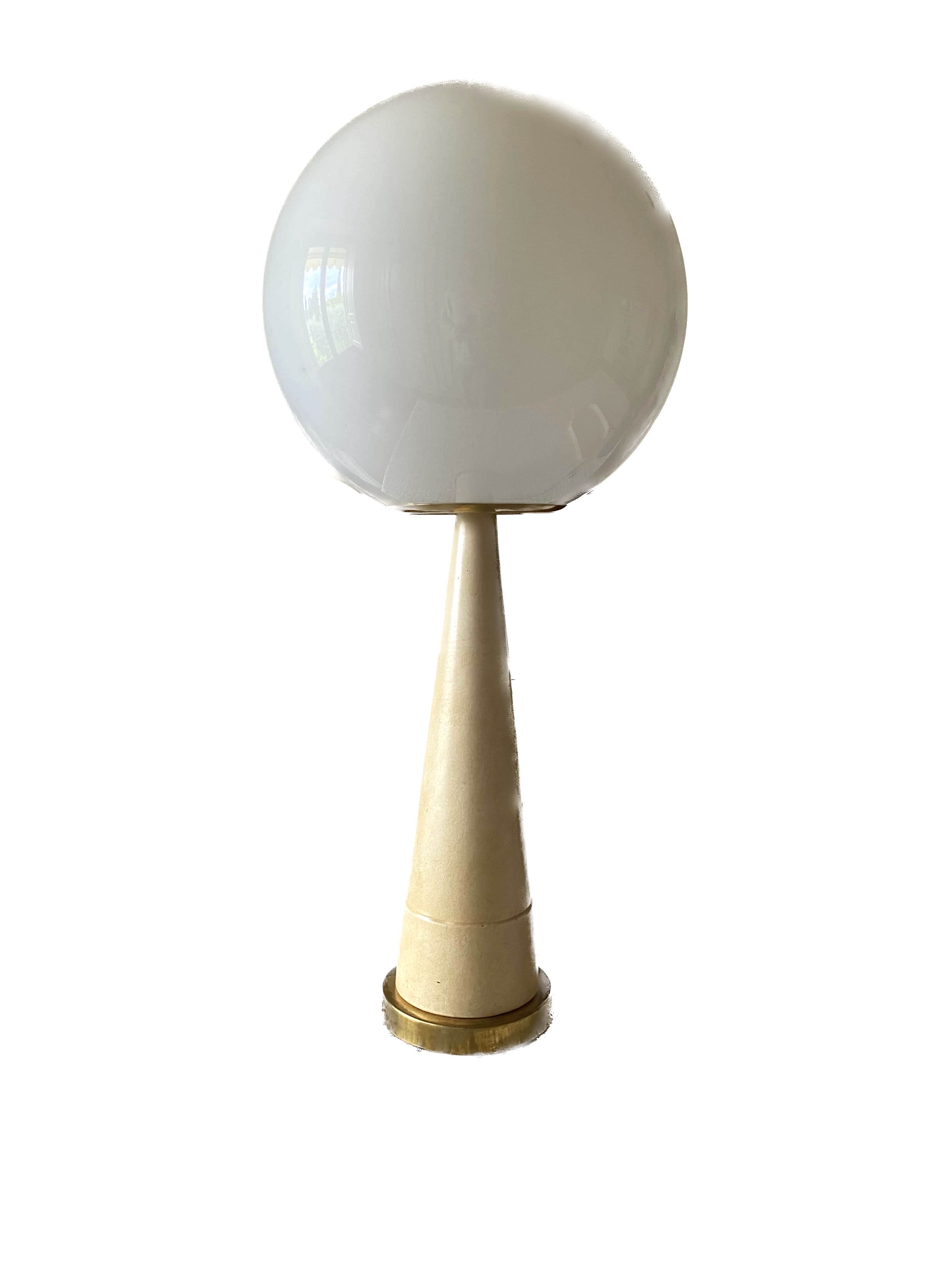 Conic parchment and brass table lamp, France 1960