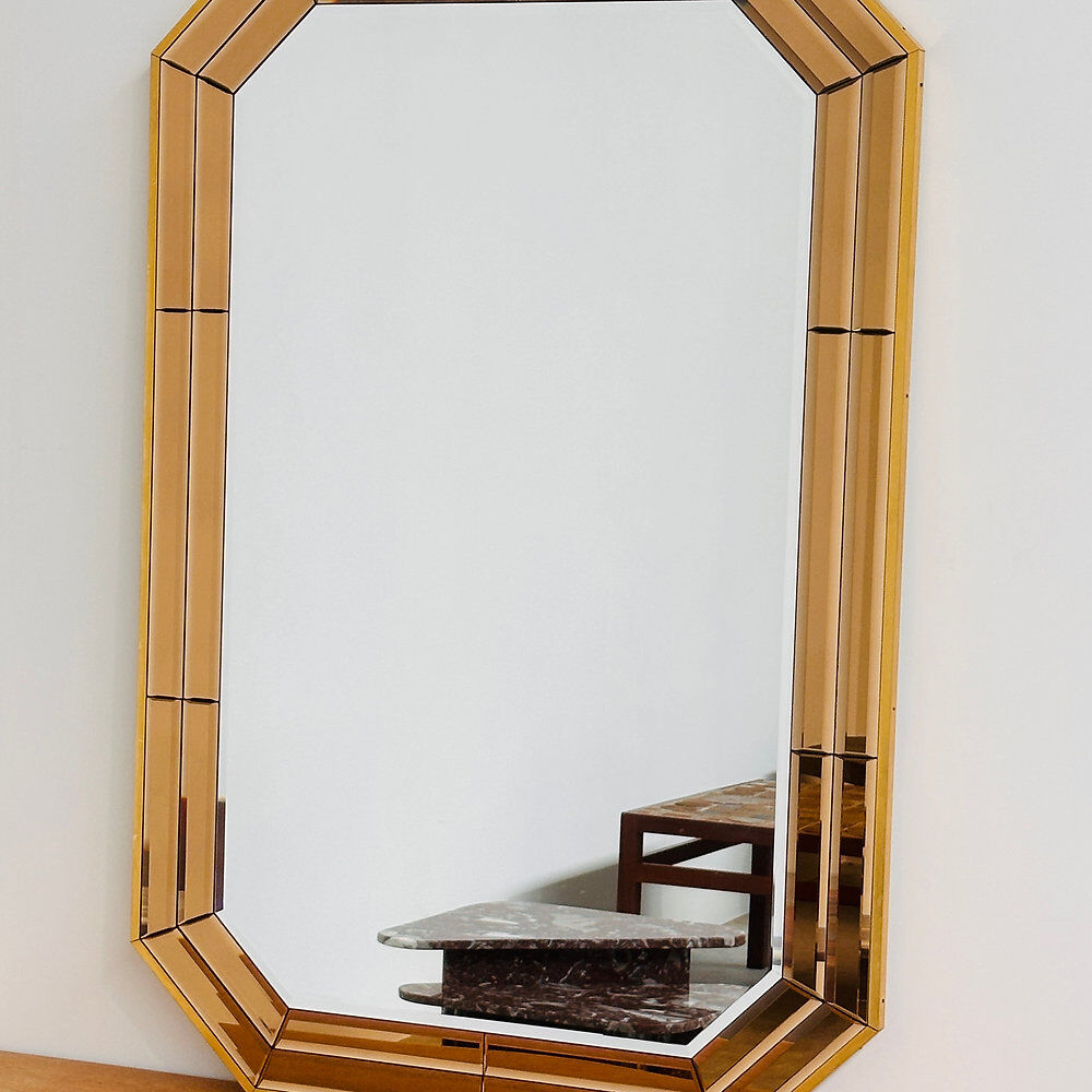 Vintage Schöninger smoked mirror, large octagonal beveled wall mirror
