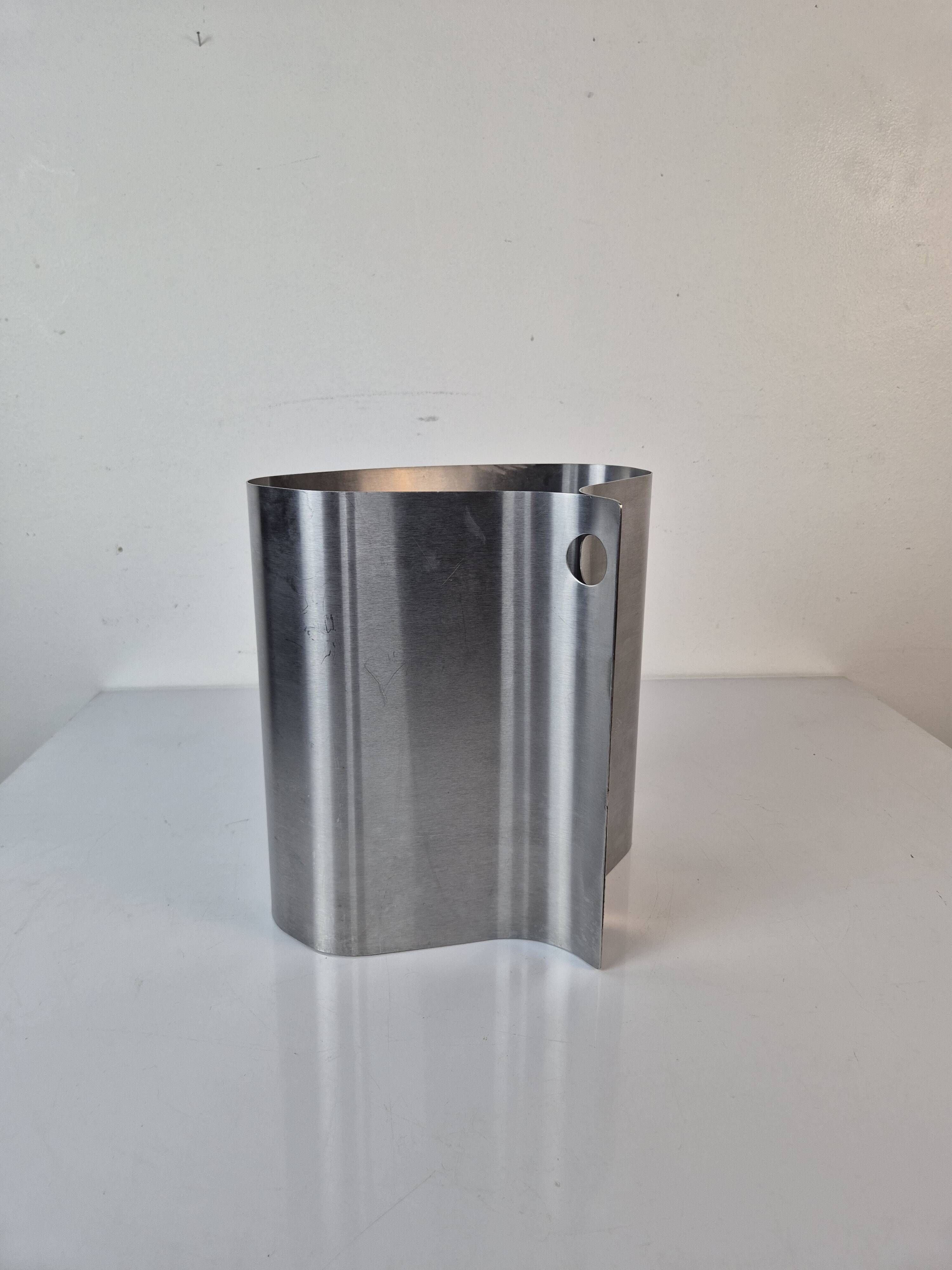 Stainless steel wastebasket by Xavier Féal for Inox Industrie.