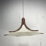 Teak and linen umbrella counter balance pendant by Domus, 1970s