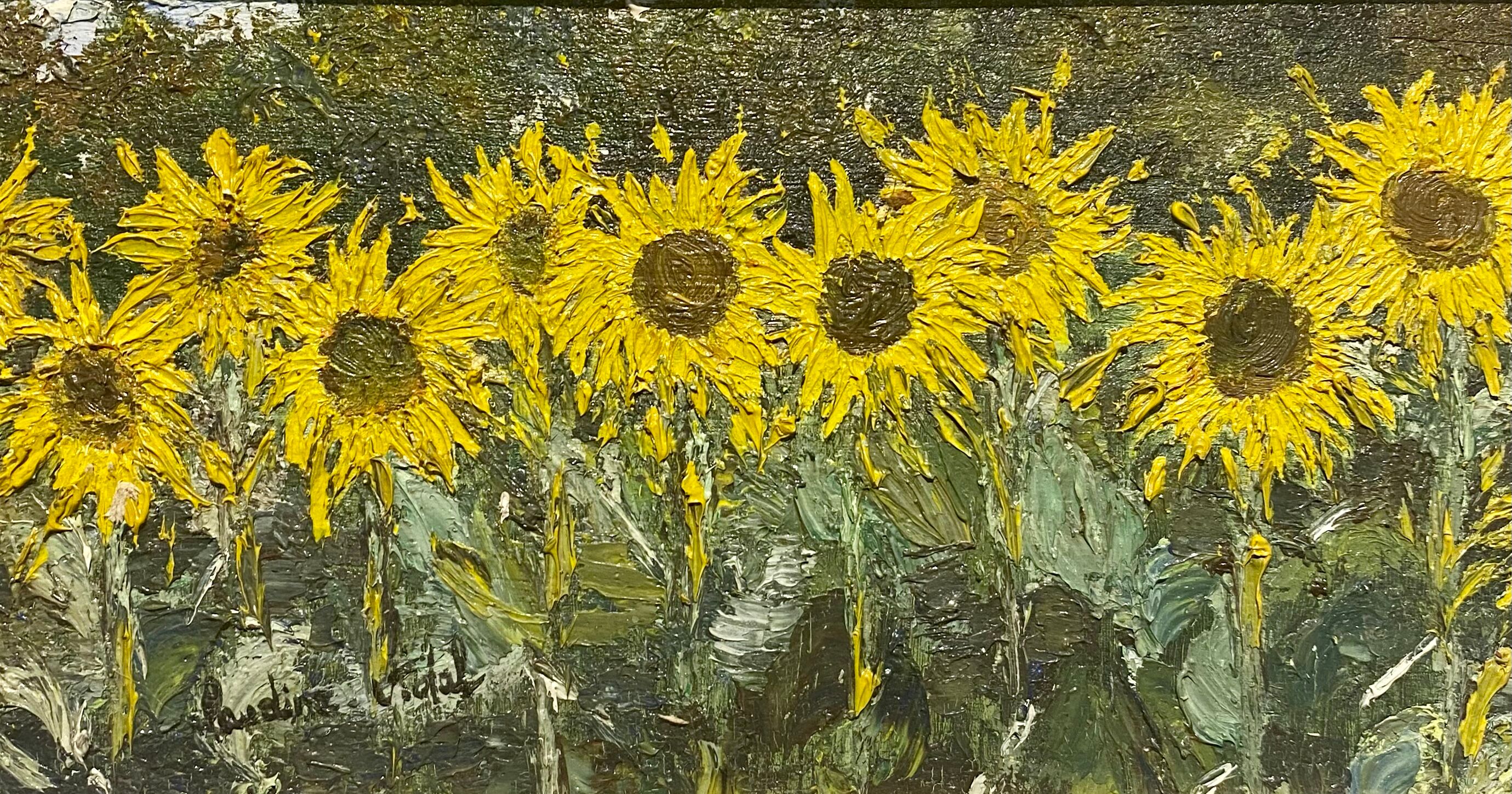 Old painting, still life with sunflowers, signed, XX century