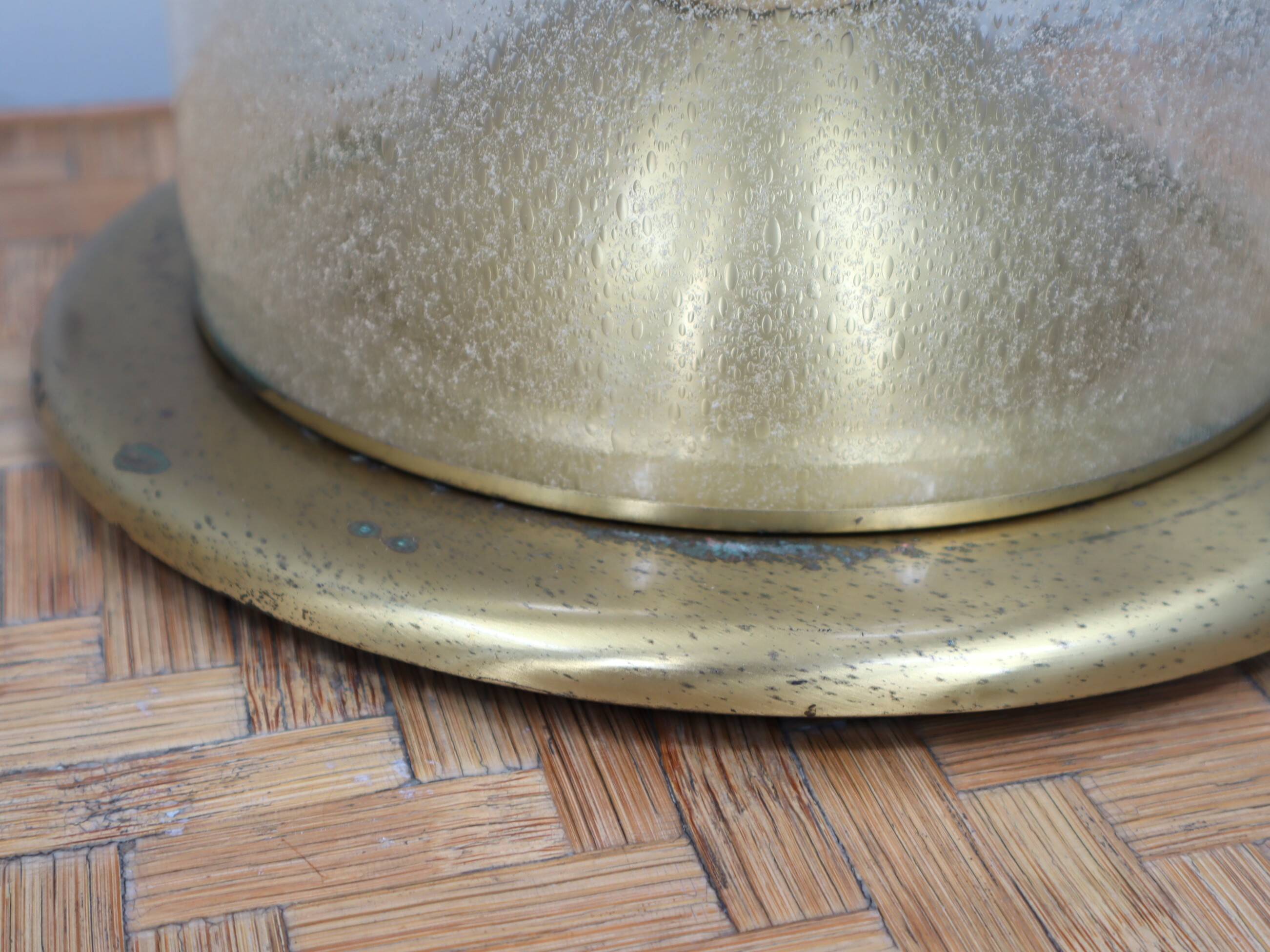 Pair of La Murrina 1970s dome lamps pulegoso glass & gilded brass