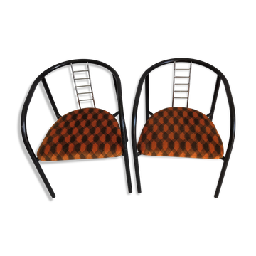 Duo de fauteuils vintage métal et velours