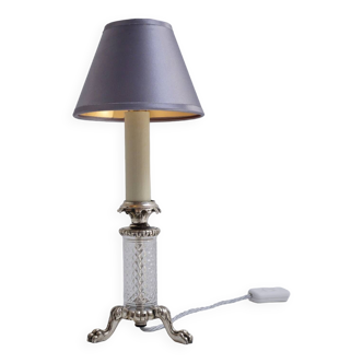 Palm tree table lamp on lion feet by Stuart Crystal, signed, silver plate, circa 1920s, English