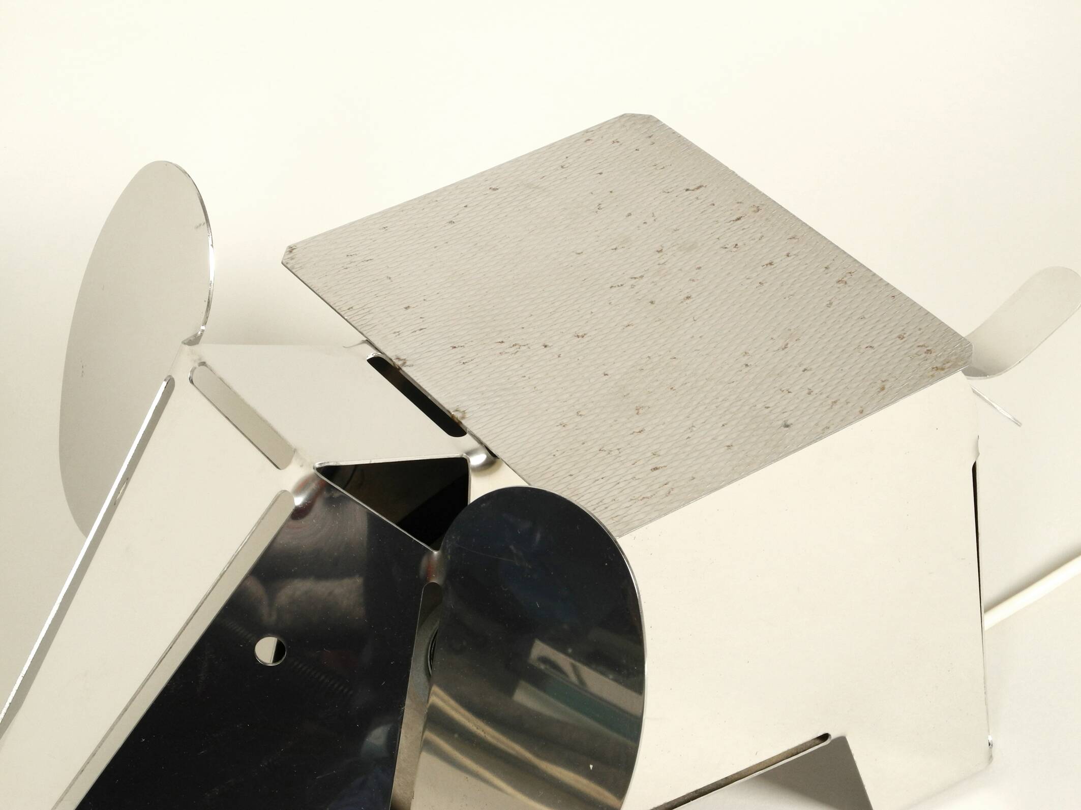 80s heavy metal chrome elephant floor lamp as side table Postmodern design