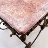 Large 19th-century French butcher's table in wrought iron and red marble