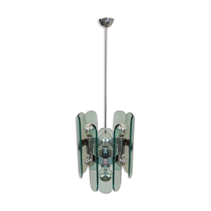 lustre aigue-marine verte des années 1970 par Veca en verre de Murano. Fabriqué en italie