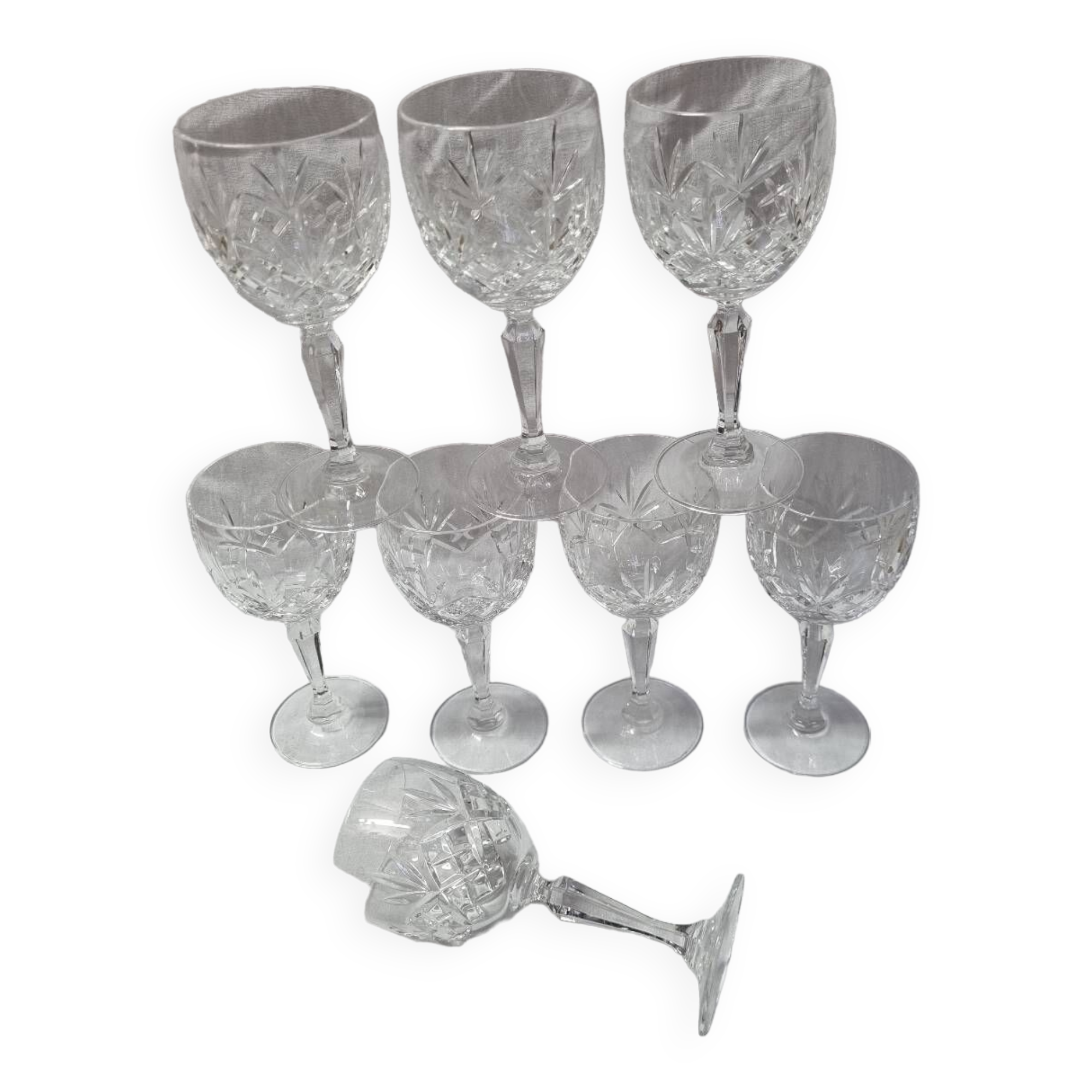 8 Bohemian crystal stemmed glasses