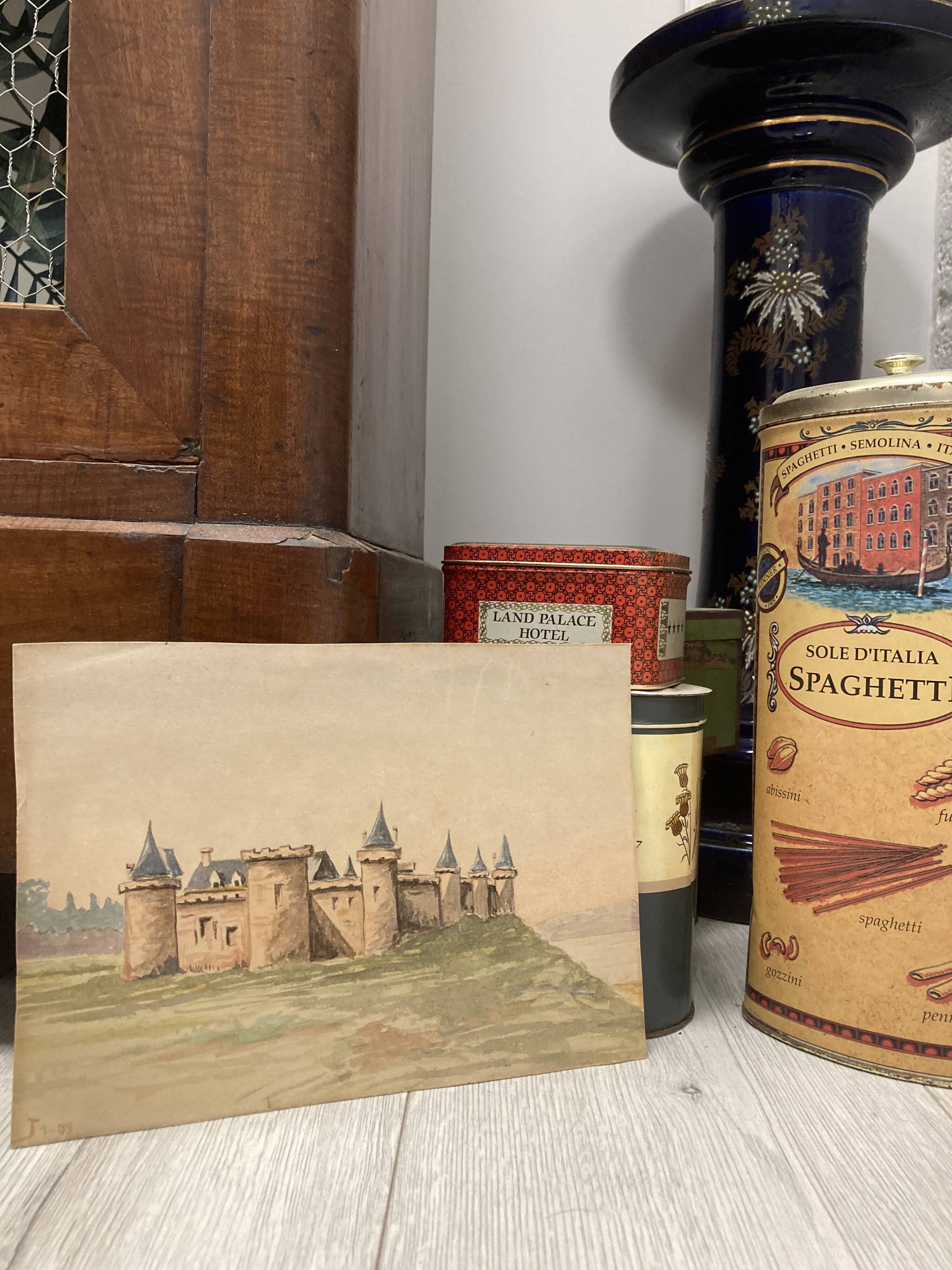 Double-sided watercolor castle landscape