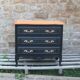 Louis XV style black commode with natural wood top – 3 drawers