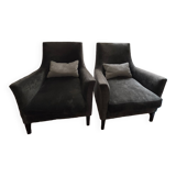Set of 2 grey velvet armchairs