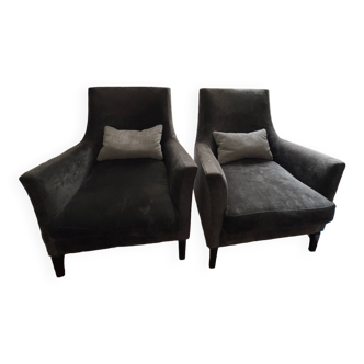 Set of 2 grey velvet armchairs
