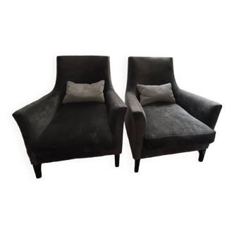 Lot de 2 fauteuils en velours gris