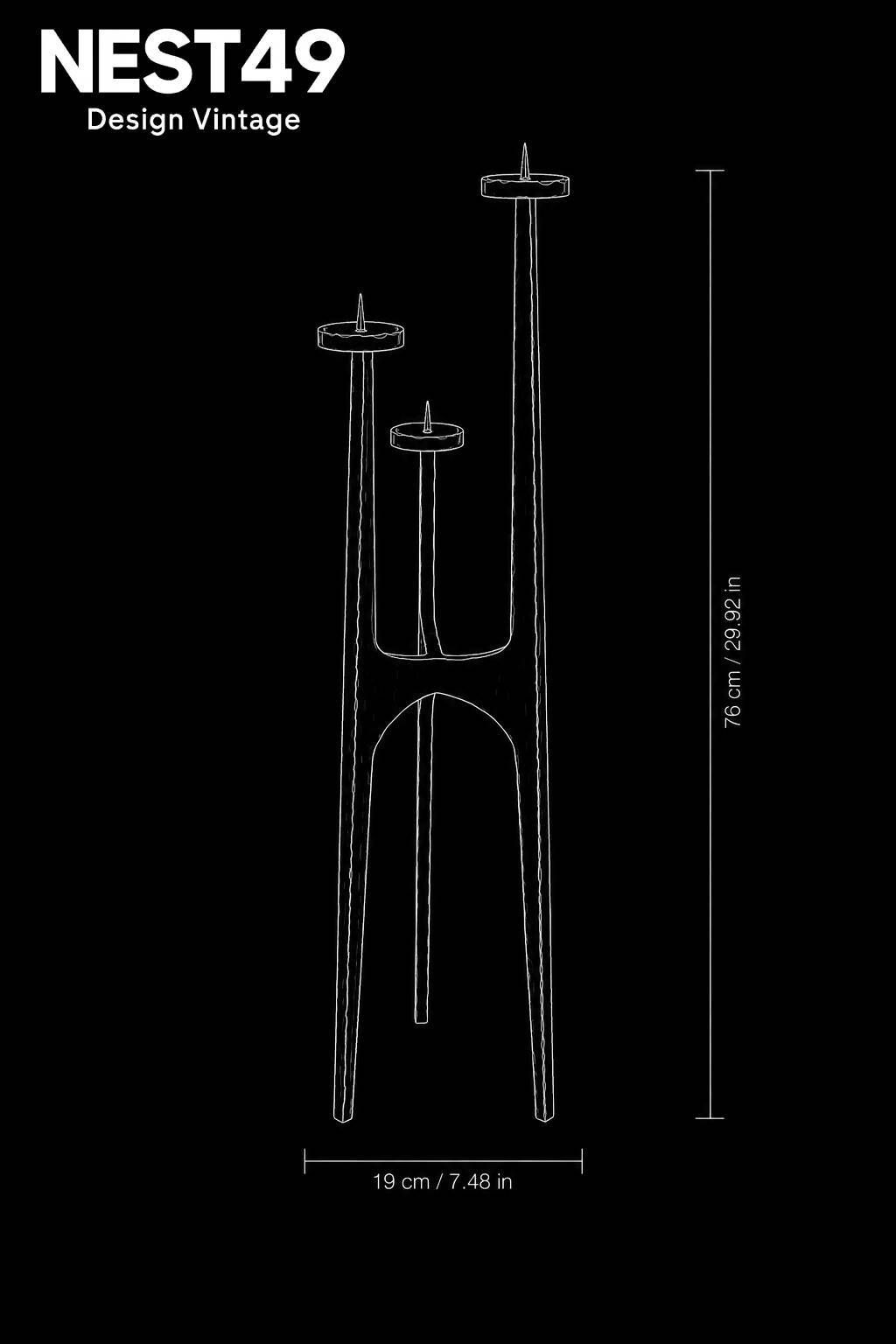 Large brutalist tripod chandelier in hammered wrought iron – Europe, circa 196