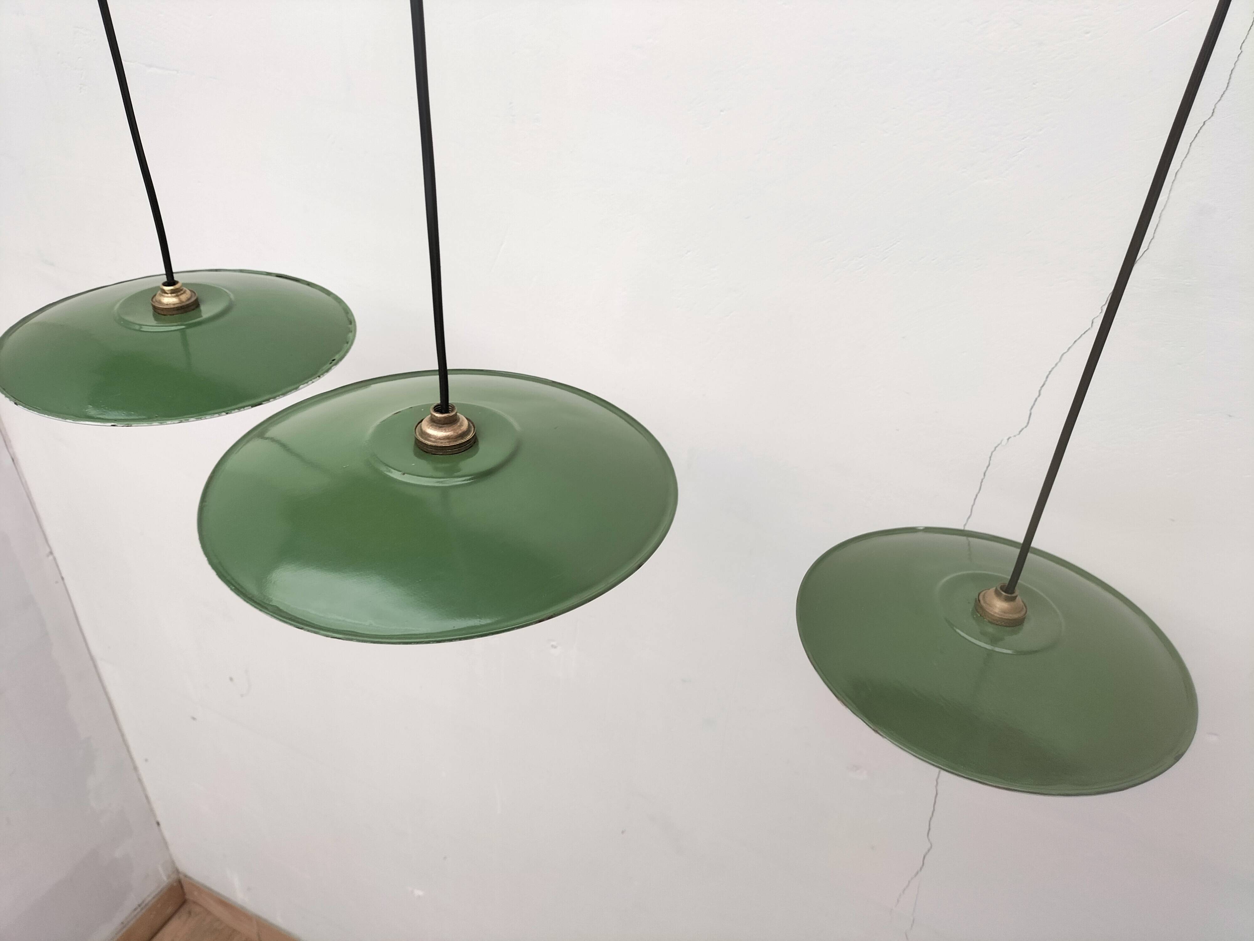 Enameled sheet metal pendant lights