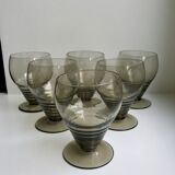 Set of 6 small art deco design wine glasses in smoked glass 30-40s