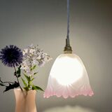 Vintage tulip suspension in frosted glass half white half pink